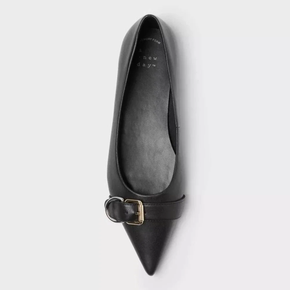 Women's Valentina Pointed Toe Buckle Flats – A New Day Black 8.5 – New With Tags